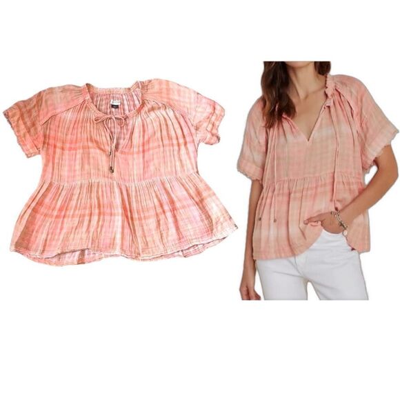 Anthropologie Pilcro The Bette Babydoll Boho Blouse In Peach Size Small - Picture 1 of 15